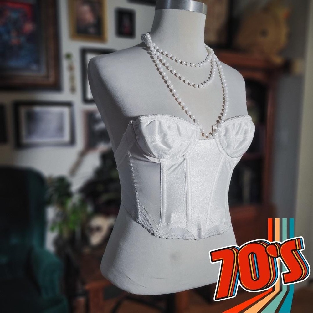 Backless‎ by Smoothie Corset Bustier White Vintage 70s Top 32A Womens Lingerie